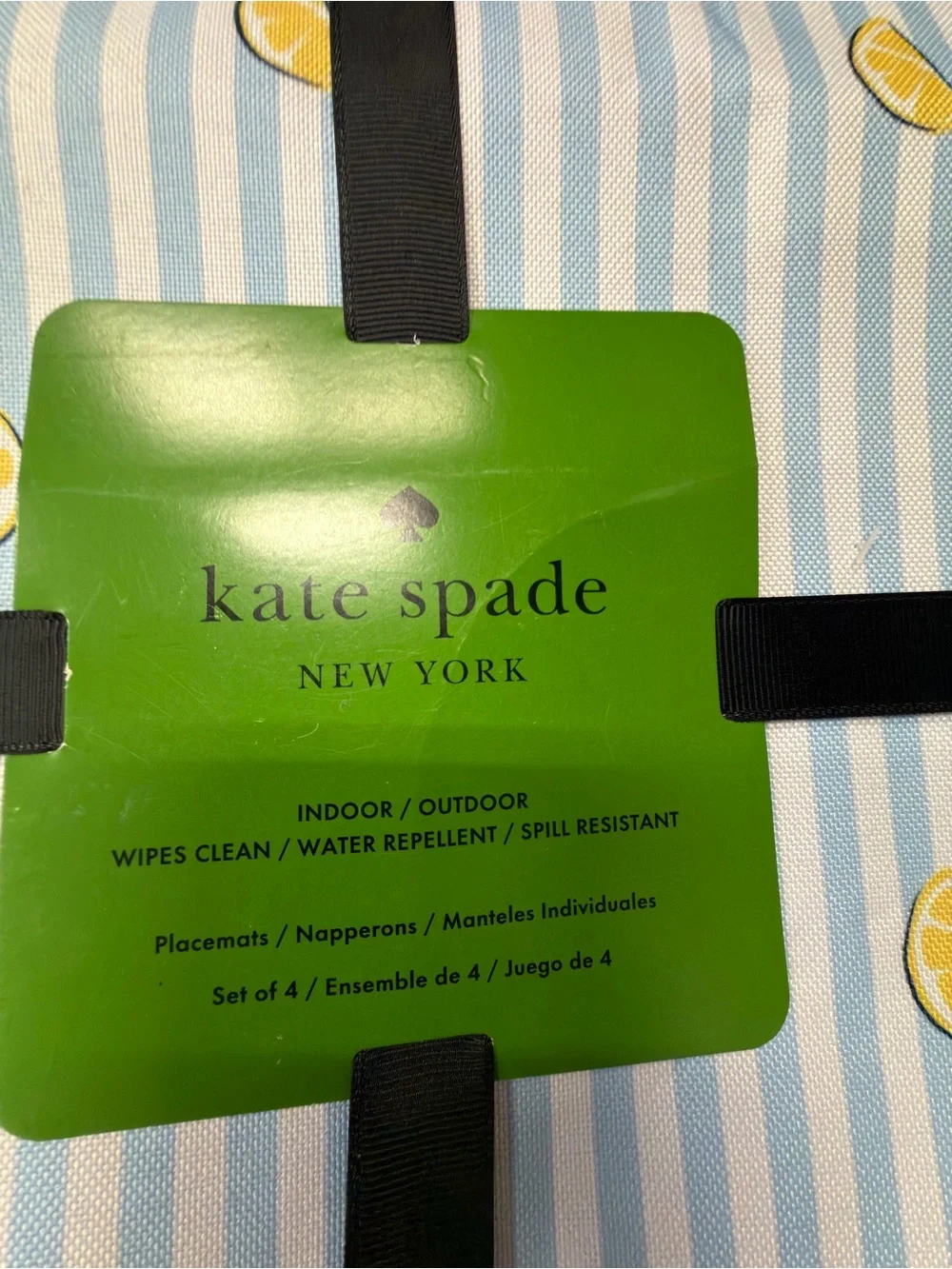 kate spade Blue and Yellow Lemon Stripe Placemats - Set of 4 NWT